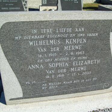 MERWE Wilhelmus Kempen, van der 1915-1963 &amp; Anna Sophia 1916-2003