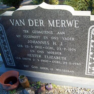 MERWE Johannes H.J., van der 1902-1975 &amp; Hester Elizabeth SMITH 1900-1980