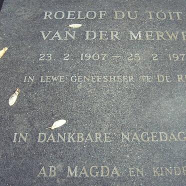 MERWE Roelof du Toit, van der 1907-1978