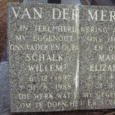 MERWE Schalk Willem, van der 1897-1988 &amp; Maria Elizabeth 1910-1990