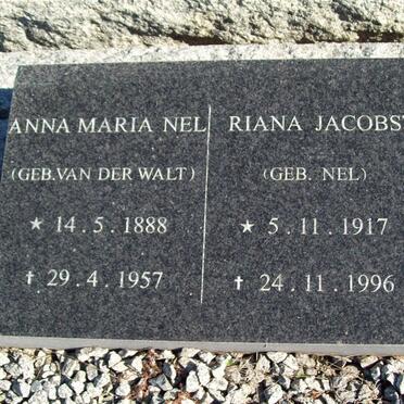 NEL Anna Maria nee VAN DER WALT 1888-1957 :: JACOBZ Riana nee NEL 1917-1996