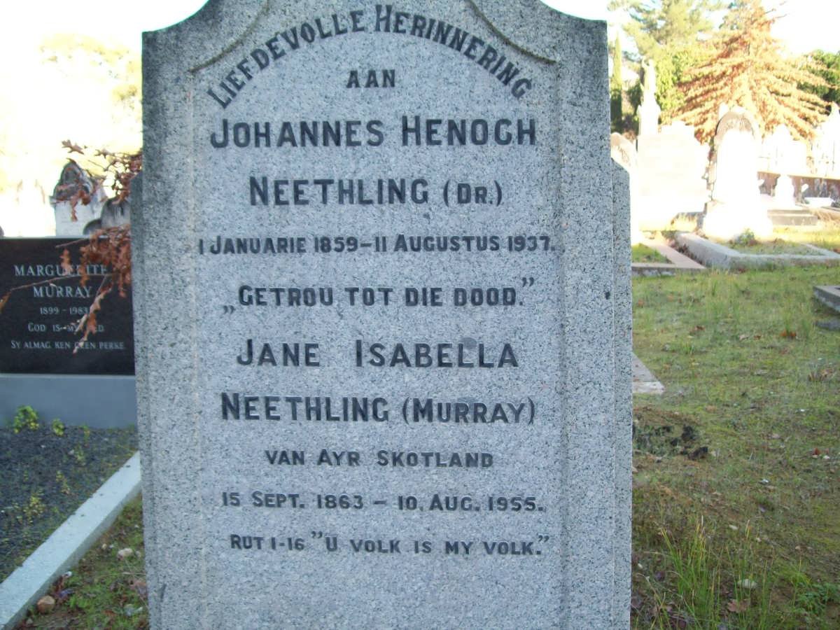 NEETHLING Johannes Henoch 1859-1937 &amp; Jane Isabella MURRAY 1863-1955