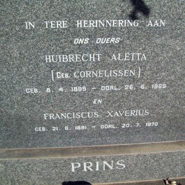 PRINS Franciscus Xaverius 1891-1970 &amp; Huibrecht Aletta CORNELISSEN 1899-1969