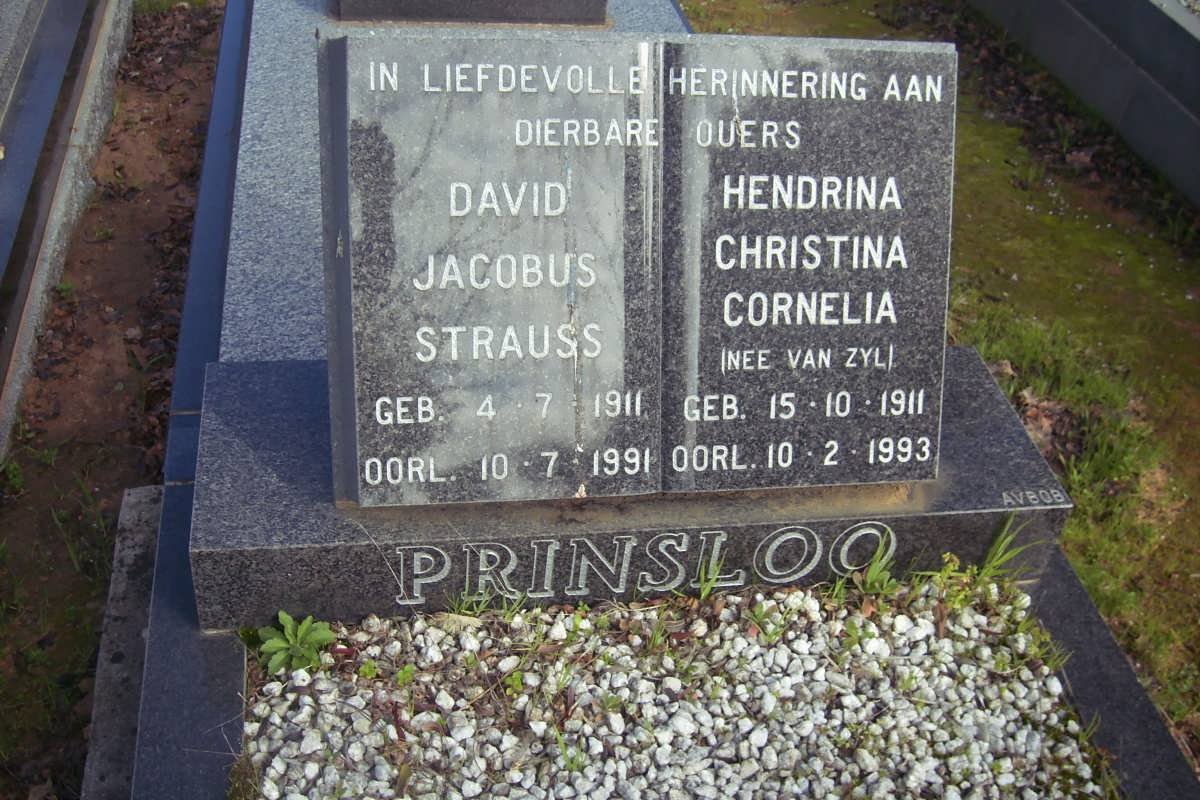 PRINSLOO David Jacobus Strauss 1911-1991 &amp; Hendrina Christina Cornelia VAN ZYL 1911-1993