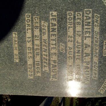 PAUW Daniel A.A. 1866-1928 &amp; Jeanette E. WENTZEL 1866-1929