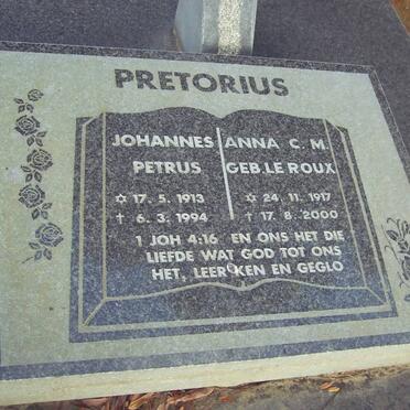 PRETORIUS Johannes Petrus 1913-1994 &amp; Anna C.M. LE ROUX 1917-2000