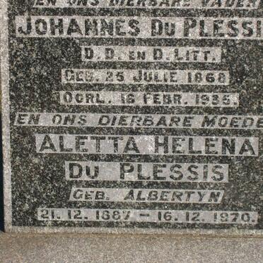 PLESSIS Johannes, du 1868-1935 &amp; Aletta Helena ALBERTYN 1887-1970