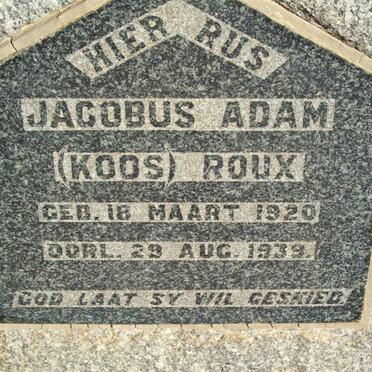 ROUX Jacobus Adam 1920-1939