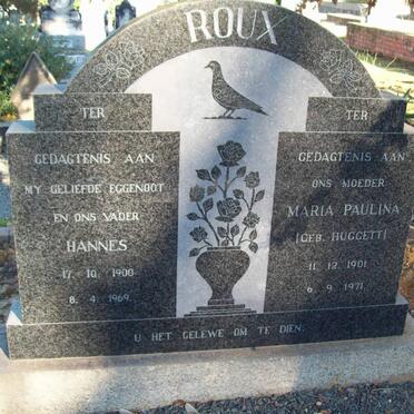 ROUX Hannes 1900-1969 &amp; Maria Paulina HUGGETT 1901-1971