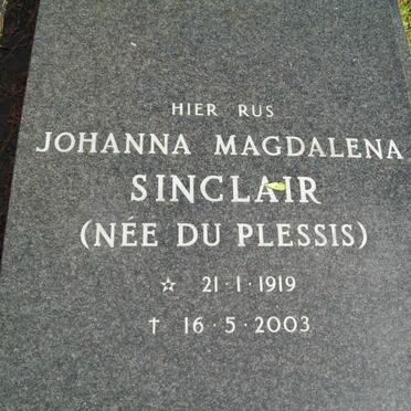 SINCLAIR Johanna Magdalena nee DU PLESSIS 1919-2003