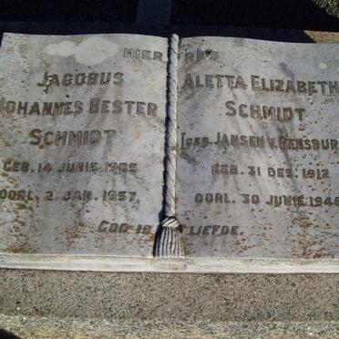SCHMIDT Jacobus Johannes Bester 1895-1857 &amp; Aletta Elizabeth JANSEN V. RENSBURG 1912-1946