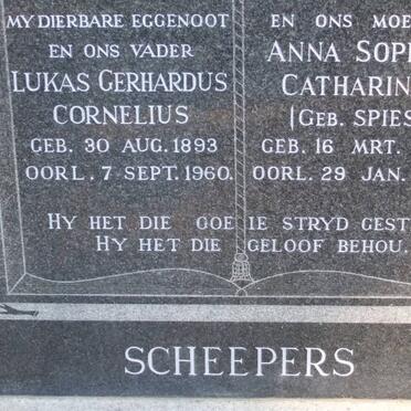 SCHEEPERS Lukas Gerhardus Cornelius 1893-1960 &amp; Anna Sophia Catharina SPIES 1891-1980