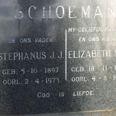 SCHOEMAN Stephanus J.J. 1897-1973 &amp; Elizabeth M.D. 1904-1961