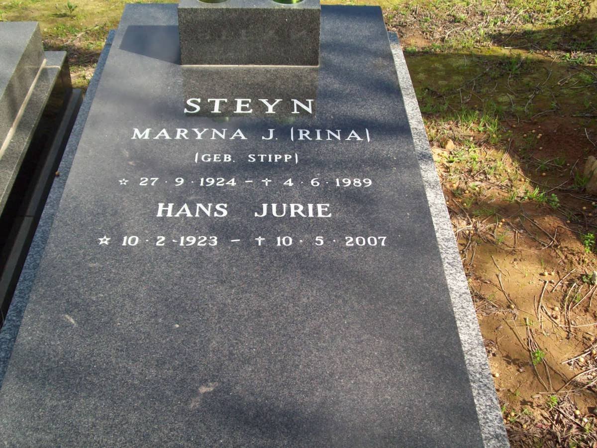 STEYN Hans Jurie 1923-2007 &amp; Maryna J. STIPP 1924-1989