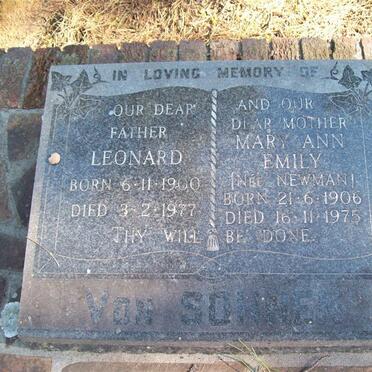 SONNE Leonard, von 1900-1977 &amp; Mary Ann Emily NEWMAN 1906-1975