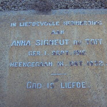TOIT Anna Signeut, du 1912-1932