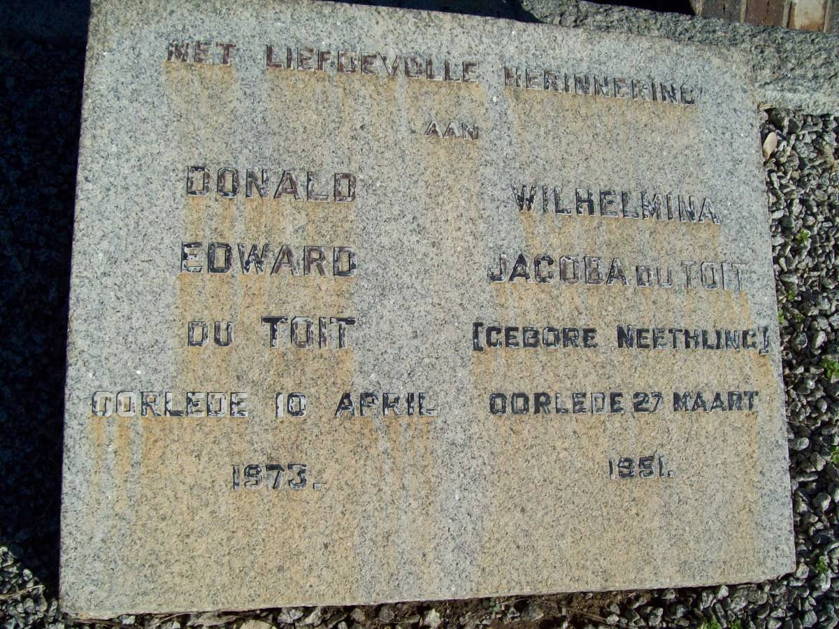 TOIT Donald Edward, du -1973 &amp; Wilhelmina Jacoba NEETHLING -1951