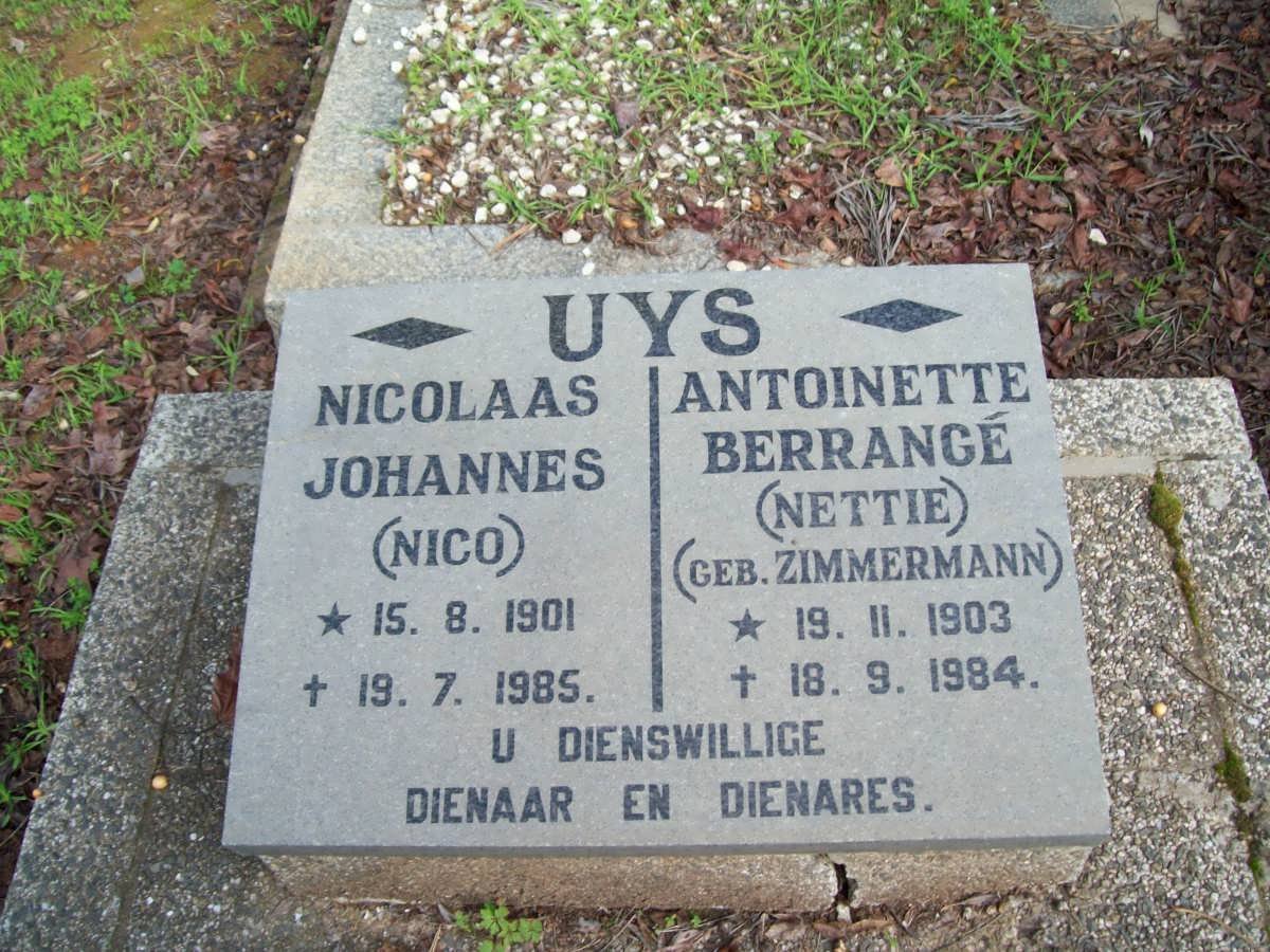 UYS Nicolaas Johannes 1901-1985 &amp; Antoinette Berrancé ZIMMERMANN 1903-1984