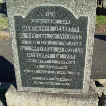 VOS Philippus Albertus Myburgh, de 1872-1961 &amp; Marguerite Jeanette DE VILLIERS 1876-1948