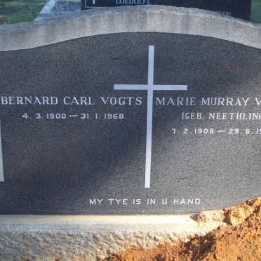 VOGTS Bernard Carl 1900-1968 &amp; Marie Murray NEETHLING 1908-1998