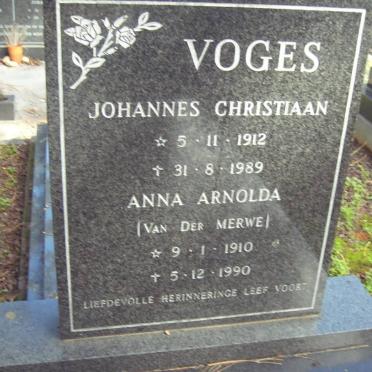 VOGES Johannes Christiaan 1912-1989 &amp; Anna Arnolda VAN DER MERWE 1910-1990