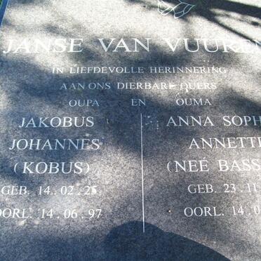 VUUREN Jakobus Johannes, Janse van 1925-1997 &amp; Anna Sophia Annette BASSON ??-??