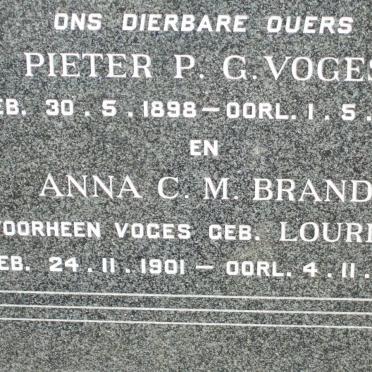 VOGES Pieter P.G. 1898-1945 &amp; Anna C.M. BRAND previously VOGES nee LOURENS 1901-1968