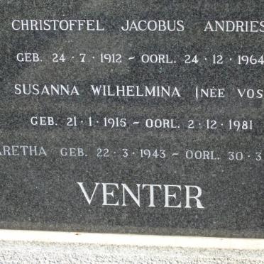 VENTER Christoffel Jacobus Andries 1912-1964 &amp; Susanna Wilhelmina VOS 1915-1981 :: VENTER Maretha 1943-2004