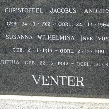 VENTER Christoffel Jacobus Andries 1912-1964 &amp; Susanna Wilhelmina VOS 1915-1981 :: VENTER Maretha 1943-2004