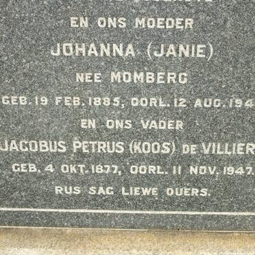 VILLIERS Jacobus Petrus, de 1877-1947 &amp; Johanna MOMBERG 1885-1945