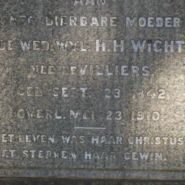 WICHT H.H. nee DE VILLIERS 1842-1910