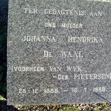WAAL Johanna Hendrika, de previously VAN WYK nee PIETERSEN 1888-1968
