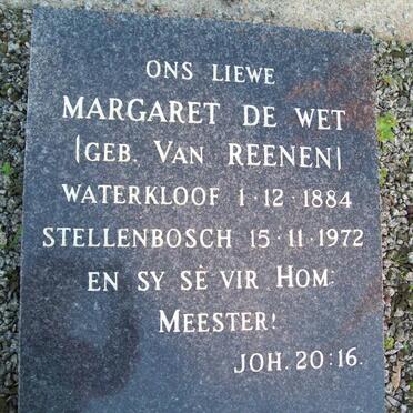 WET Margaret, de nee VAN REENEN 1884-1972
