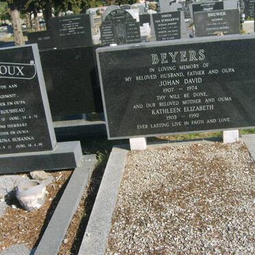 BEYERS Johan David 1907-1974 &amp; Kathleen Elizabeth 1903-1992