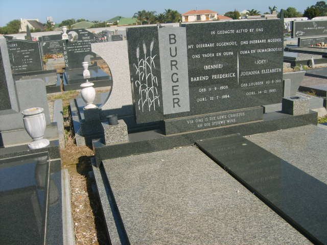 BURGER Barend Frederick 1908-1984 &amp; Johanna Elizabeth LOUBSER 1911-1997