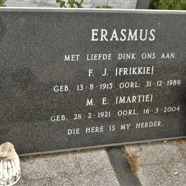 ERASMUS F.J. 1915-1989 &amp; M.E. 1921-2004