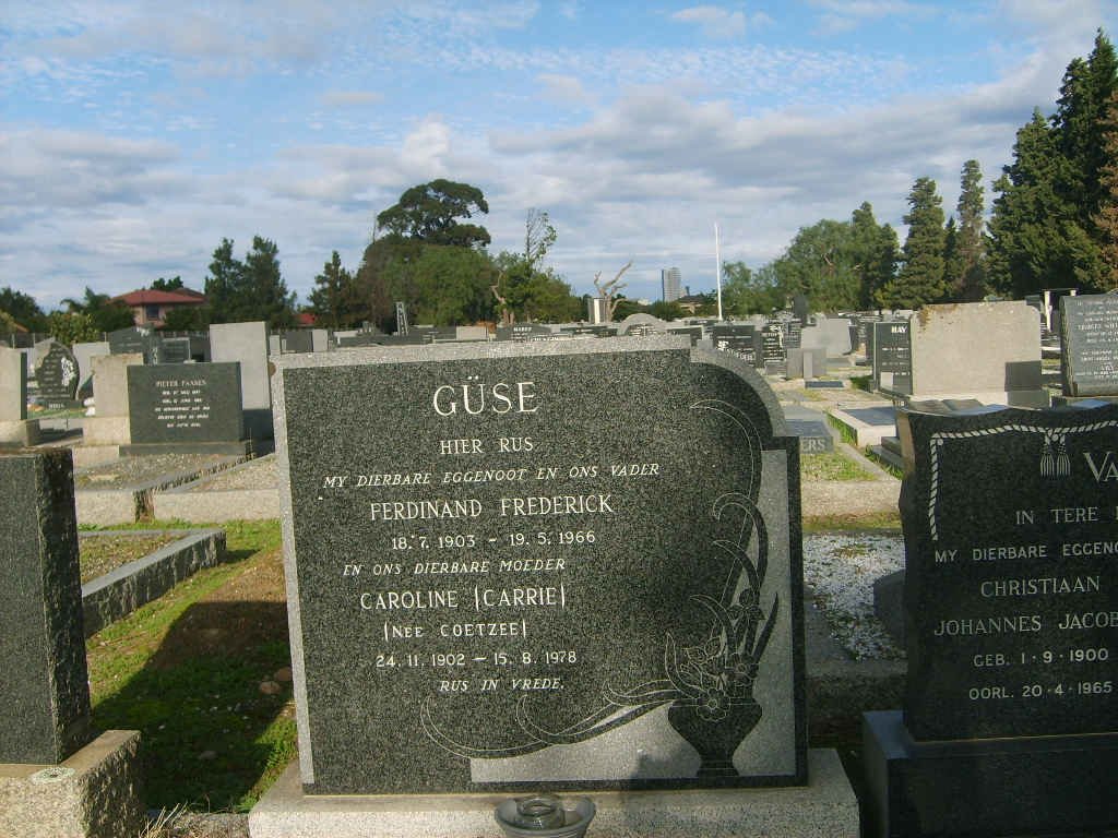 GUSE Ferdinand Frederick 1903-1966 &amp; Caroline COETZEE 1902-1978
