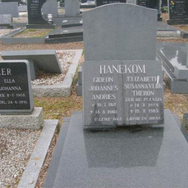 HANEKOM Gideon Johannes Andries 1921-1980 &amp; Elizabeth Susanna Vlok Theron DU PLESSIS 1924-1985