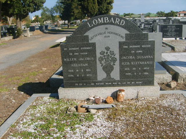 LOMBARD Willem Jacobus Abraham 1901-1972 &amp; Jacoba Susannah KLEYNHANS 1904-1991