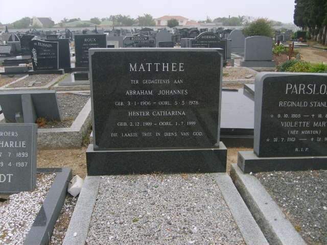 MATTHEE Abraham Johannes 1906-1978 &amp; Hester Catharina 1909-1999