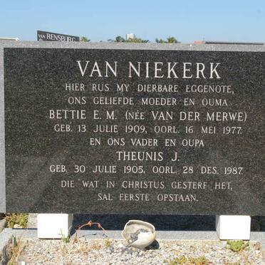 NIEKERK Theunis J., van 1905-1987 &amp; Bettie E.M. VAN DER MERWE 1909-1977