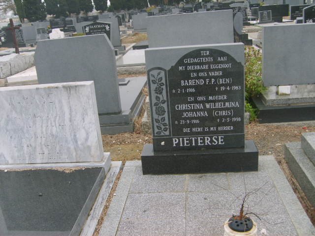PIETERSE Barend F.P. 1916-1983 &amp; Christina Wilhelmina Johanna 1916-1998