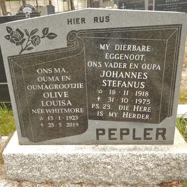 PEPLER Johannes Stefanus 1918-1975 &amp; Olive Louisa WHITMORE 1923-2019