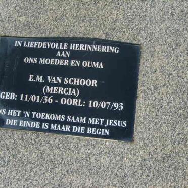 SCHOOR M.J., van 1928-1991 &amp; E.M. 1936-1993 :: LOTTER Elize nee VAN SCHOOR 1965-1988