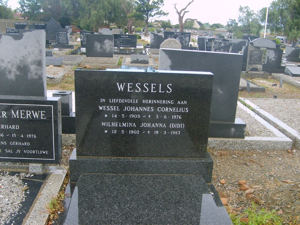WESSELS Wessels Johannes Cornelius 1903-1976 &amp; Wilhemina Johanna 1902-1987