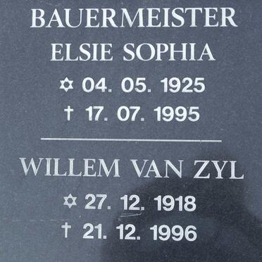 BAUERMEISTER Willem van Zyl 1918-1996 &amp; Elsie Sophia 1925-1995