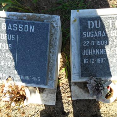 BASSON Jacobus Petrus 1943-1999 :: DU TOIT Johannes Tielman 1907-1999 &amp; Susara Susanna 1909-1998