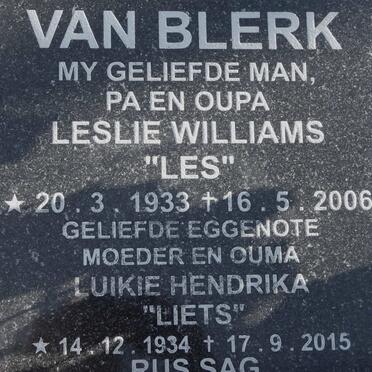 BLERK Leslie Williams, van 1933-2006 &amp; Luikie Hendrika 1934-2015