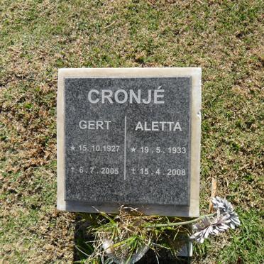 CRONJÉ Gert 1927-2005 &amp; Aletta 1933-2008