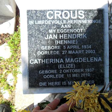 CROUS Jan Hendrik 1934-2003 &amp; Catherina Magdelena 1937-2010